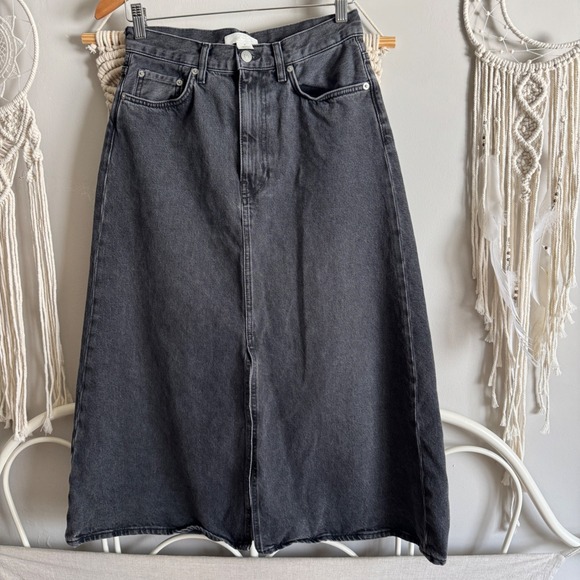COS Dresses & Skirts - COS Denim Midi Skirt 6 Washed Black Grey High Waisted Front Slit Minimalist